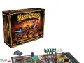HeroQuest board game box art and game board with miniatures and dice.