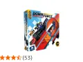 Scatola del gioco da tavolo "Down Force", con auto da corsa e un casco arancione. Un gioco di rischio e velocità.