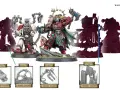 Eroi di Warhammer Italia in posa, con silhouette di guerrieri e dettagli di equipaggiamento.