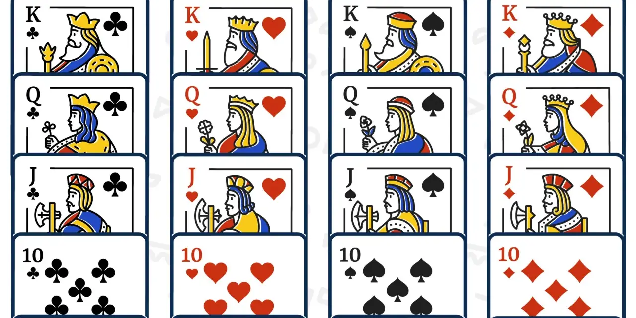 Carte da gioco: Re, Regina e Fante di cuori, quadri, fiori e picche. Un set completo per il tuo gioco di carte King.