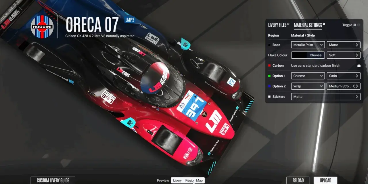 Auto da corsa Oreca 07 con livrea personalizzabile, un'anteprima per la tga community.