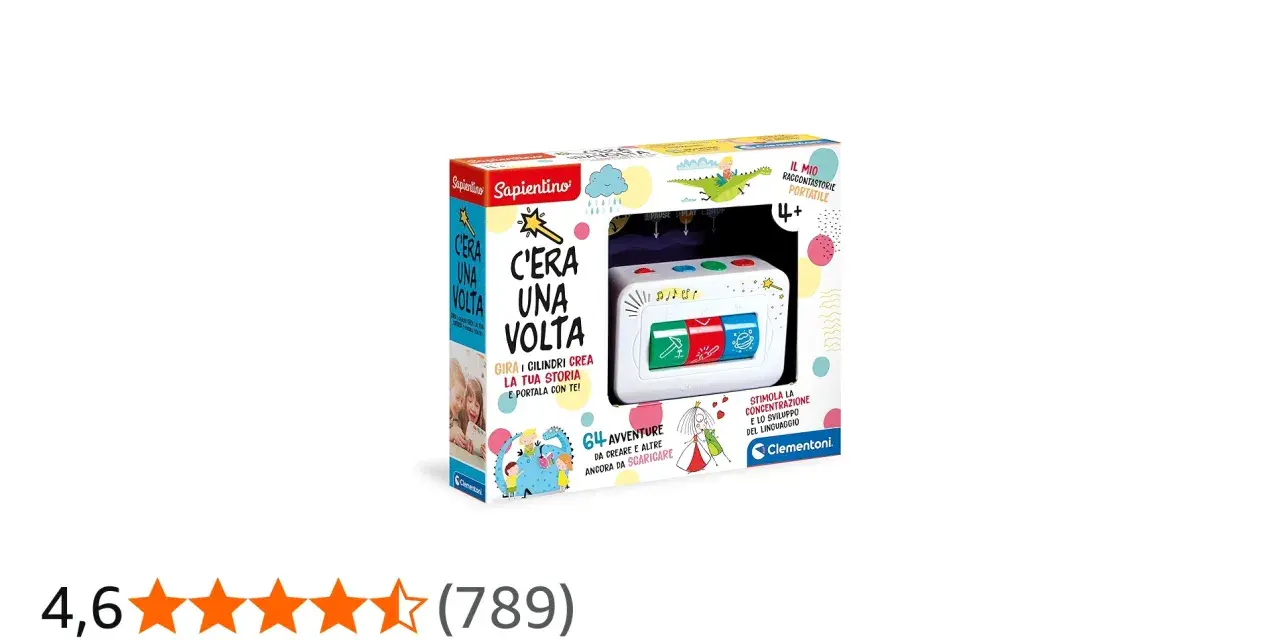 C'era una volta, un gioco di carte Clementoni per creare storie. Stimola la concentrazione e lo sviluppo del linguaggio.