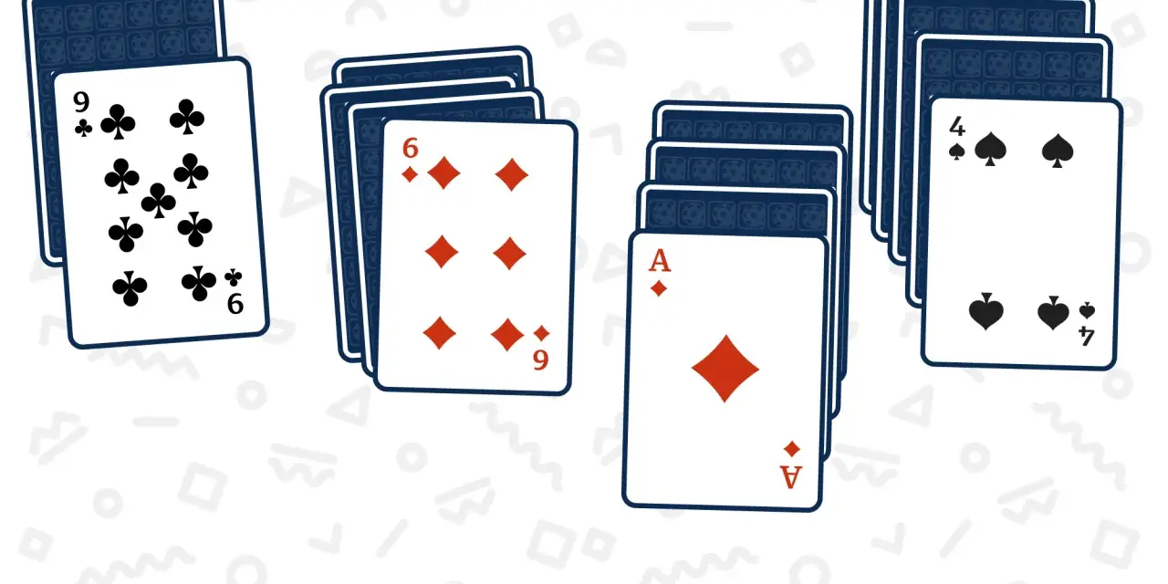 I più bei giochi di solitario: un 9 di fiori, un 6 di quadri, un Asso di quadri e un 4 di picche.