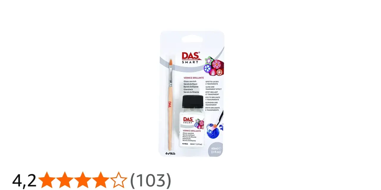 Kit per dare un effetto lucido e trasparente al Das asciutto: include vernice brillante e pennello.