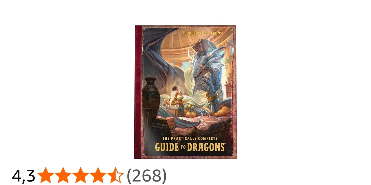 Copertina di "The Practically Complete Guide to Dragons", con un drago azzurro e un uomo. Un'enciclopedia per conoscere i sette draghi.