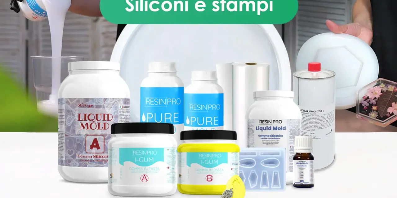 Kit per creare stampi in silicone per resina: siliconi liquidi e in pasta, stampini e accessori.