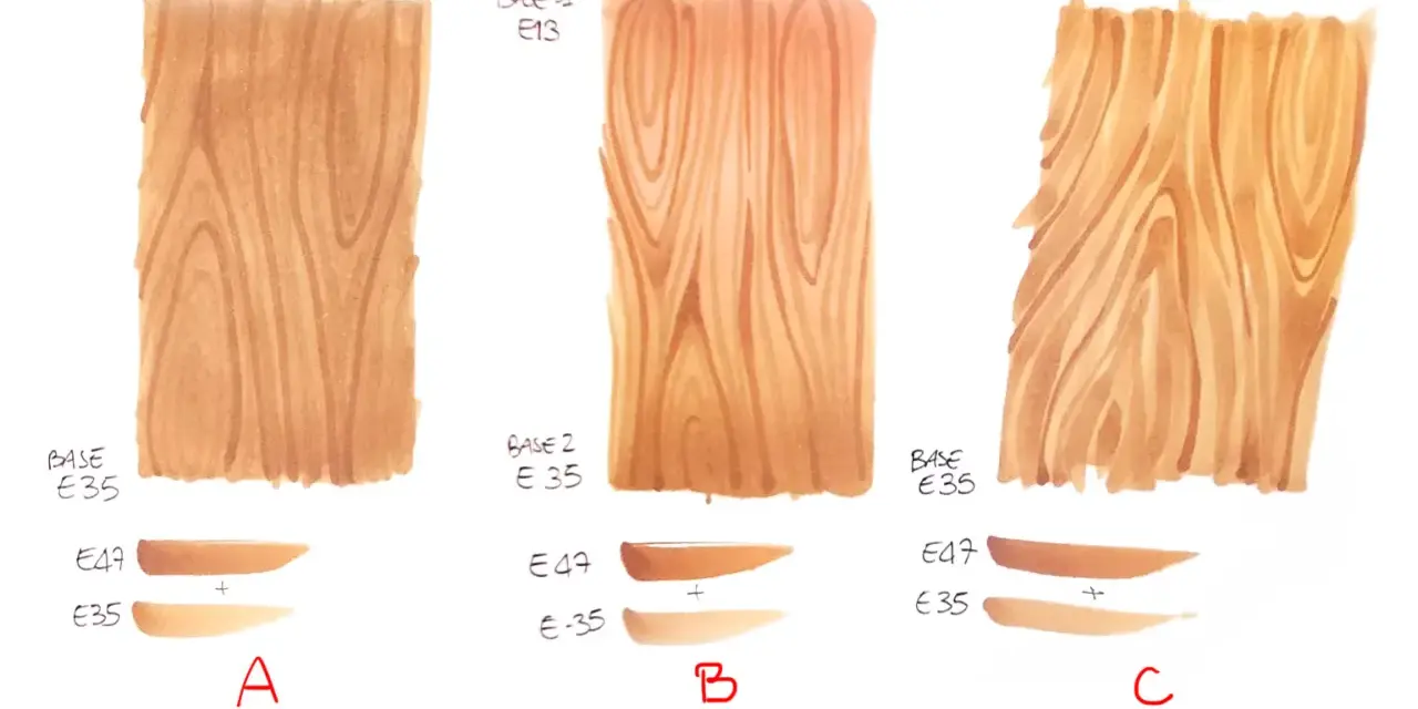 Esempi di tampone effetto legno fai da te con diverse basi e sfumature.