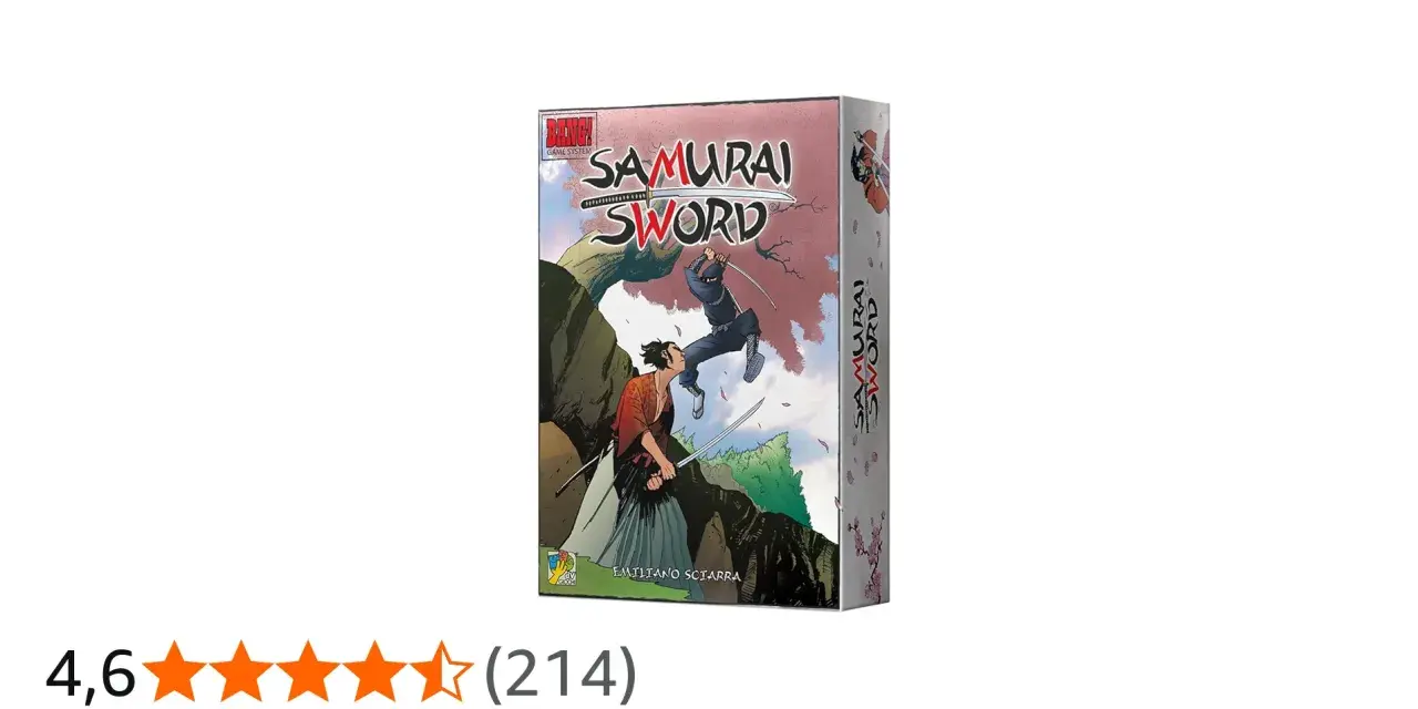 Scatola del gioco da tavolo Samurai Sword, con due samurai che si affrontano in un duello all'ultimo sangue.