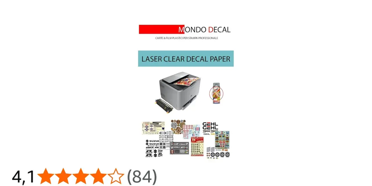 Carta per decalcomanie laser trasparente, con stampante, cartucce e vari fogli di decalcomanie, per dare un nuovo significato alle tue creazioni.