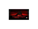 Il **Darkest Dungeon gioco da tavolo** presenta un castello oscuro su una collina, con un cielo rosso sangue e il logo del gioco.