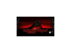 Il **Darkest Dungeon gioco da tavolo** presenta un castello oscuro su una collina, con un cielo rosso sangue e il logo del gioco.