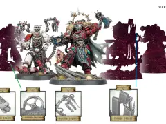 Eroi di Warhammer Italia in posa, con silhouette di guerrieri e dettagli di equipaggiamento.