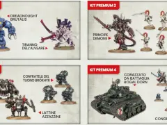 Kit Warhammer edicola: Dreadnought, Tiranno, Principe Demone, Banshee, Orki, Rogal Dorn e Congrega-Nidiata.