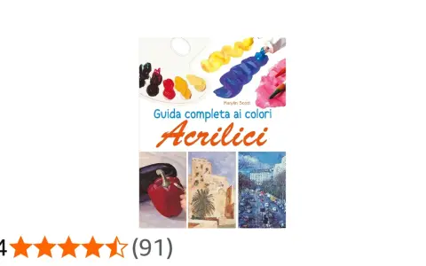 Copertina libro "Guida completa ai colori Acrilici" con tavolozza e colori vivaci.