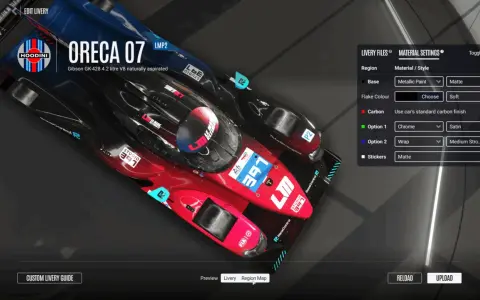Auto da corsa Oreca 07 con livrea personalizzabile, un'anteprima per la tga community.