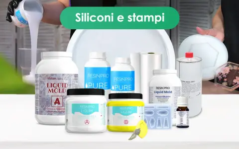 Kit per creare stampi in silicone per resina: siliconi liquidi e in pasta, stampini e accessori.