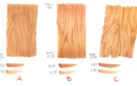 Esempi di tampone effetto legno fai da te con diverse basi e sfumature.