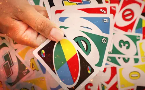 Mano che tiene carte UNO, pronte per una partita di "20 domande". Numeri, colori e simboli si mescolano in un gioco di strategia.
