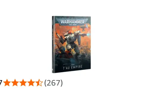 Copertina del Codex T'au Empire per Warhammer 40,000, con un imponente mech e guerrieri T'au in battaglia.