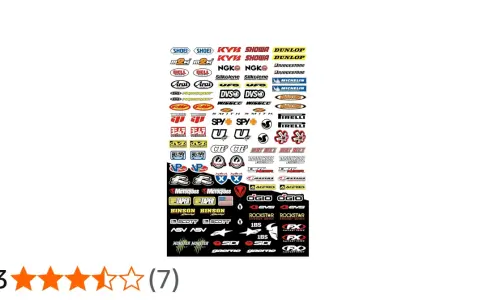 Un assortimento di decalcomania tecnica per moto, con marchi come Shoei, Dunlop, Michelin e Arai, ideale per personalizzare il tuo mezzo.