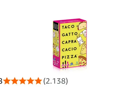 Scatola del gioco Taco Gatto Capra Cacio Pizza con disegni simpatici di un taco, un gatto, una capra e una pizza.