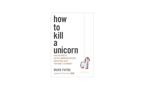 Copertina libro "How to kill a unicorn", con un unicorno di carta appeso.