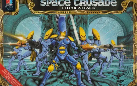 Guerrieri Eldar in armatura blu e gialla, pronti per la loro space crusade, sparano con armi laser.