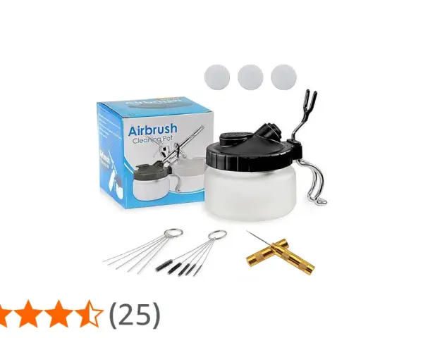 Kit per pulire aerografo: barattolo, spazzolini e aghi per una pulizia impeccabile.