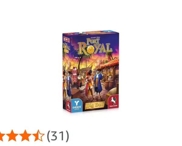 Scatola del gioco da tavolo "Port Royal Big Box", con ambientazione piratesca e valutazione 4,4 stelle.
