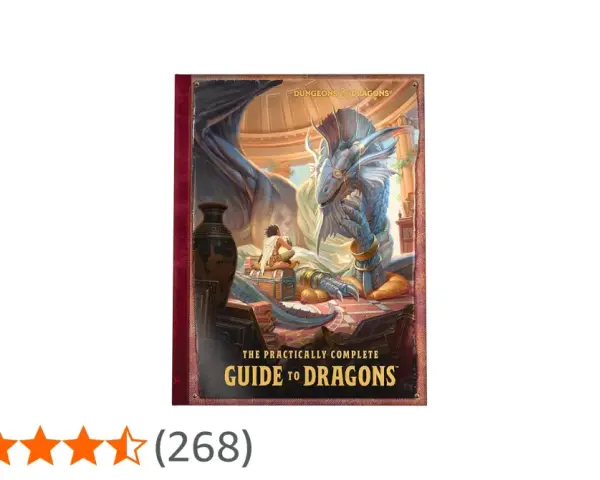Copertina di "The Practically Complete Guide to Dragons", con un drago azzurro e un uomo. Un'enciclopedia per conoscere i sette draghi.