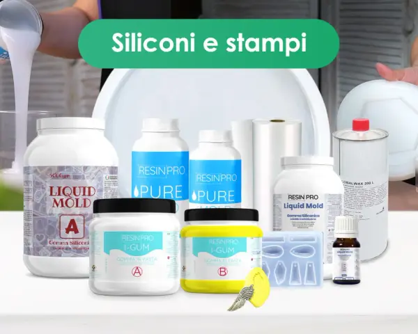 Kit per creare stampi in silicone per resina: siliconi liquidi e in pasta, stampini e accessori.