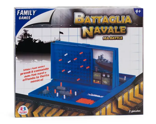 Scatola del gioco Battaglia Navale, un classico gioco di strategia per due giocatori. Inizia la tua silent war affondando le navi nemiche!