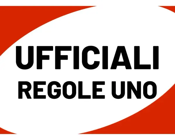 UFFICIALI REGOLE UNO. Un cartello con sfondo bianco e bordi rossi, che indica le regole ufficiali.