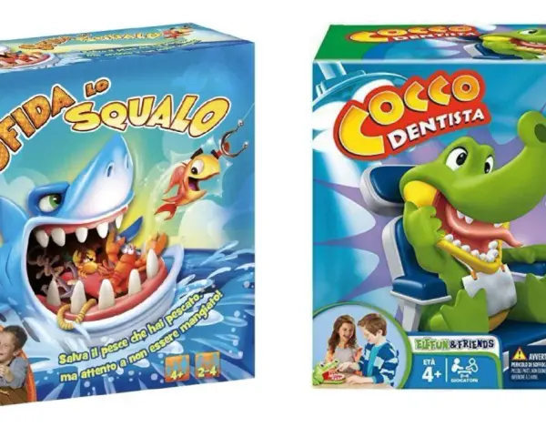 I 10 giochi da tavolo per famiglie più popolari: "Sfida lo Squalo" e "Cocco Dentista" per sfide divertenti e coraggiose.