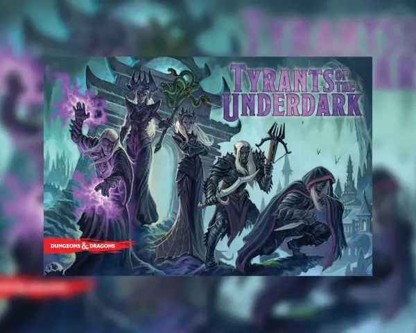 I tiranni dell'Underdark, elfi oscuri con armature e armi minacciose, preparano un attacco in un paesaggio sotterraneo.