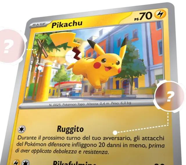 Pikachu in azione su una carta Pokémon. Scopri come si gioca con le carte Pokémon, analizzando attacchi e abilità.