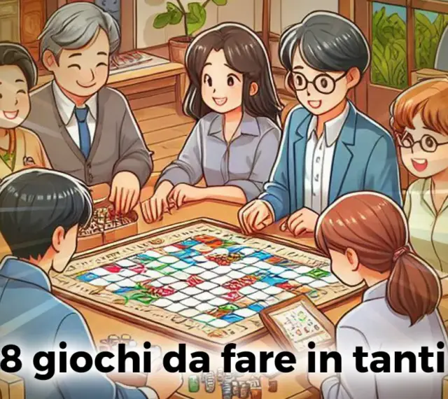 Un gruppo di persone sorridenti gioca a giochi da tavolo, creando un'atmosfera di allegria e divertimento.