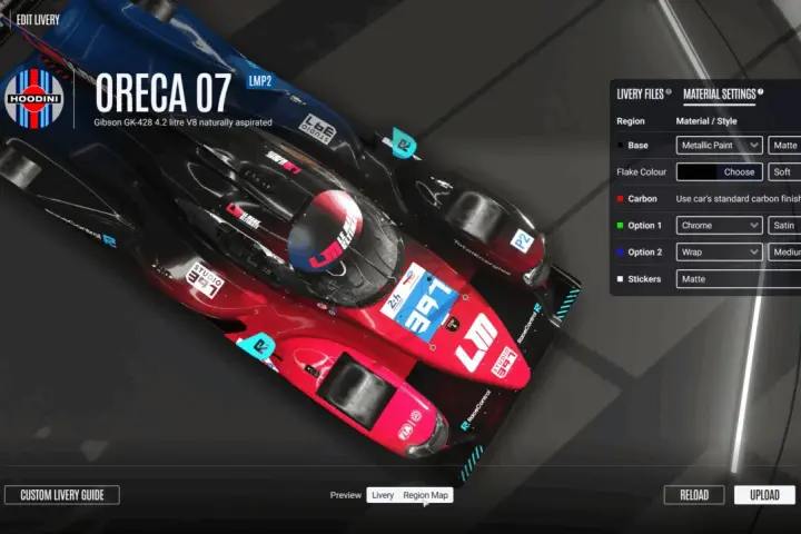 Auto da corsa Oreca 07 con livrea personalizzabile, un'anteprima per la tga community.