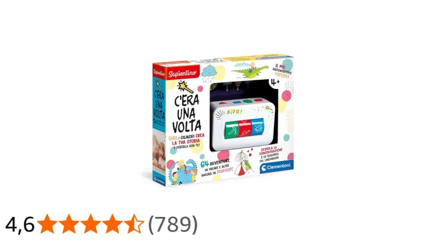 C'era una volta, un gioco di carte Clementoni per creare storie. Stimola la concentrazione e lo sviluppo del linguaggio.