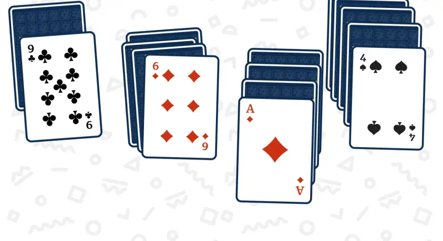 I più bei giochi di solitario: un 9 di fiori, un 6 di quadri, un Asso di quadri e un 4 di picche.