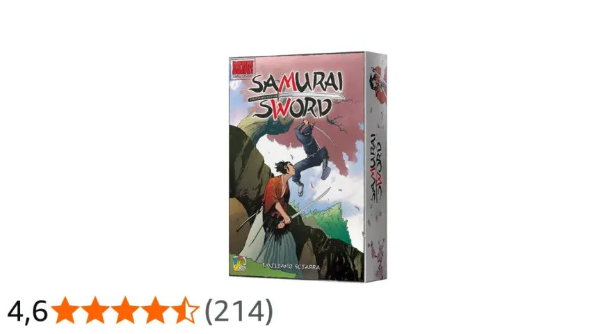 Scatola del gioco da tavolo Samurai Sword, con due samurai che si affrontano in un duello all'ultimo sangue.