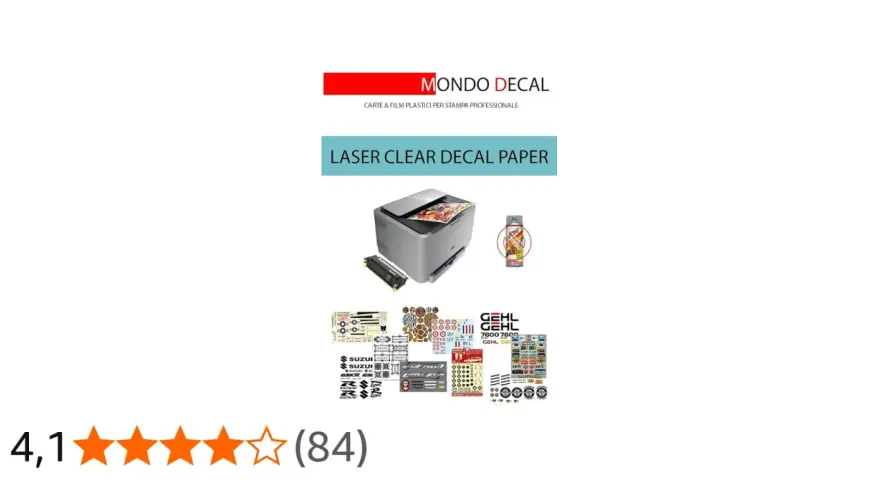 Carta per decalcomanie laser trasparente, con stampante, cartucce e vari fogli di decalcomanie, per dare un nuovo significato alle tue creazioni.