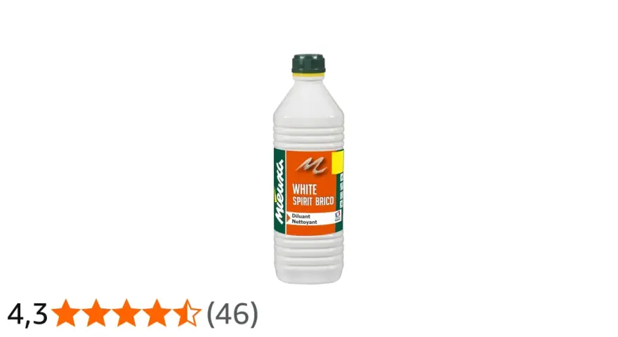Flacone di white spirit solvente per pulizie e diluizioni.