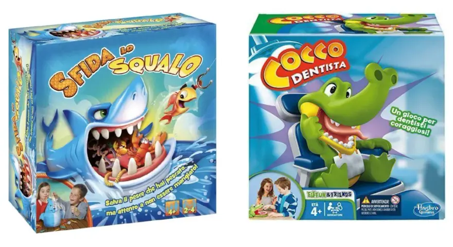 I 10 giochi da tavolo per famiglie più popolari: "Sfida lo Squalo" e "Cocco Dentista" per sfide divertenti e coraggiose.