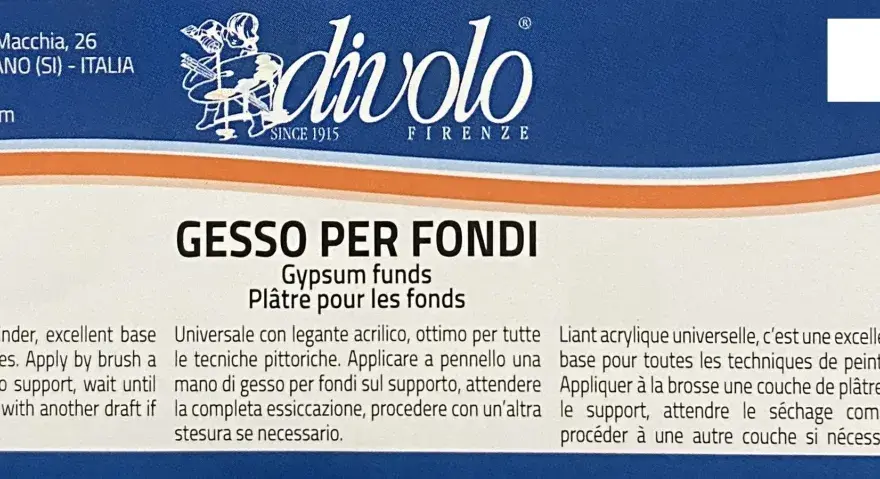 Impasto di gesso e vinavil per fondi, ideale per ogni tecnica pittorica. Si applica a pennello, attende l'essiccazione e si procede con altre stesure se necessario.