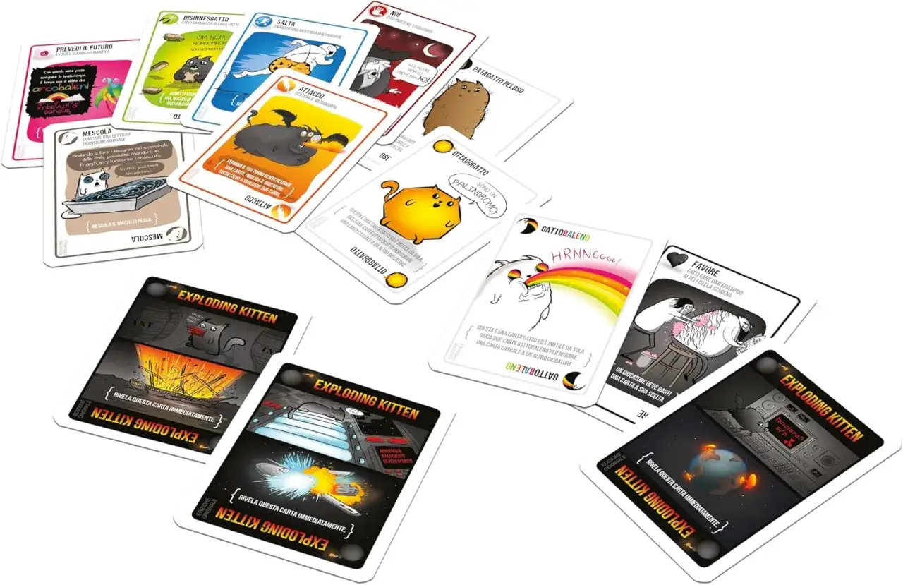 Esplosione di gatti in questa recensione: carte colorate e divertenti con gatti che attaccano, saltano e fanno arcobaleni. Un gioco caotico!