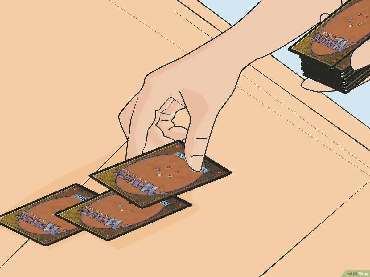 Mano che seleziona carte per il deck building di Magic: The Gathering.