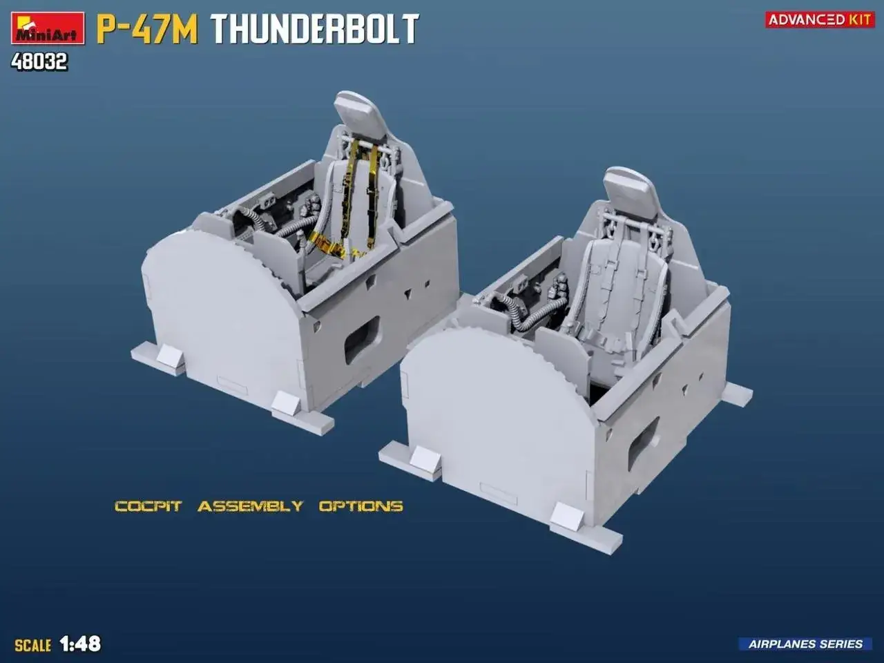 Cockpit dettagliato per P-47M Thunderbolt, un esempio delle migliori marche di modellismo statico. Scala 1:48.