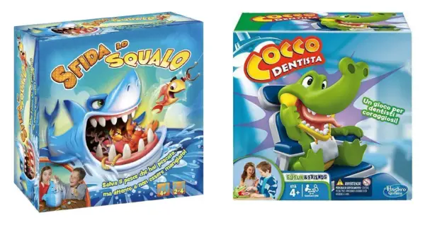 I 10 giochi da tavolo per famiglie più popolari: "Sfida lo Squalo" e "Cocco Dentista" per sfide divertenti e coraggiose.