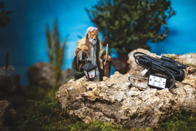 Un vecchio con lanterna e cavi per illuminare il tuo diorama. Ecco come fare un diorama con effetti speciali.